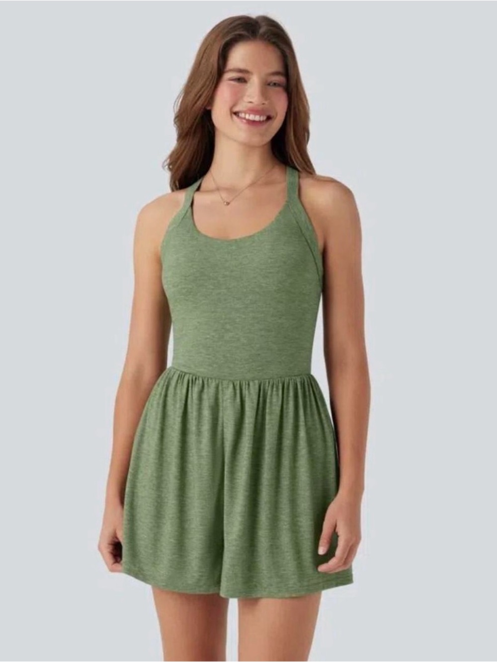 HALARA Olive Green Scoop-Neck Sleep Romper